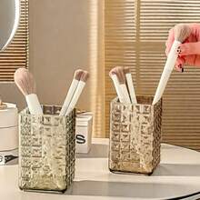 1Pc Transparent Plastic Cosmetic Storage Box, Large Capacity Makeup Brush Holder, Desk Storage Container For Lipstick, Eyeliner, Stationery, Makeup Storage Organizer, Suitable For Bathroom, Bedroom, Dormitory, Office,Makeup Organizer,Room Décor - Multicolor - View 2