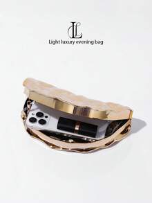 Bolso de mano de estilo retro con diseño en forma de abanico para mujer, cartera de embrague de metal adecuada para ocasiones formales, fiestas, bailes, cócteles, bolso de hombro único diseñado específicamente para mujeres - Dorado - Ver 7