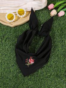 1pc New Retro Solid Color Rose Pattern Triangular Scarf Headband Hair Accessory, Elegant And Versatile, Classic, Suitable For Daily Outings And Party Wear, Women's Headband Hair Accessory Vacay Bandanas - Multicolor - View 7