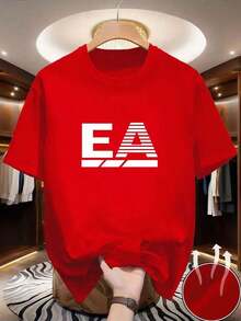 Camiseta negra ligera y moderna con estampado artístico de letras EA.Prenda versátil de estilo urbano, holgada y cómoda para el verano.Disponible en varios colores.Camiseta de cuello redondo versátil de estilo casual y deportivo.Nueva camiseta básica de  para hombre en verano.Camiseta holgada de manga corta de estilo urbano.Camiseta cómoda y transpirable para el uso diario.Camiseta para hombre con estampado único.Diseño sencillo, manga corta, 100% algodón, unisex. - Rojo - Ver 7