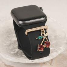 1pc Gold Plated Cherry Crystal Watch Band Charm, Y2K Cute Ornament For Apple Watch Silicone Strap - one-size - View 4