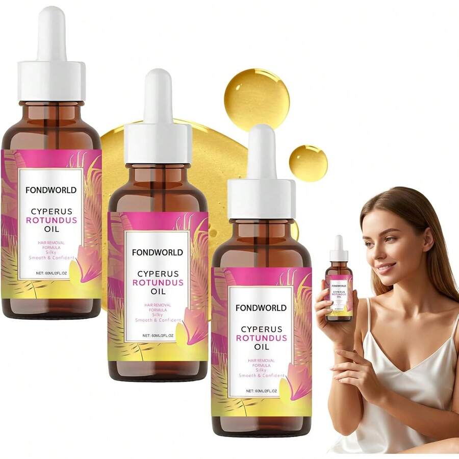 3PCS Cyperus Rotundus Oil,Depilatoria en Aceite para Mujer y Hombre,Aceite de Cyperus Rotundus Natural para Depilación,Reduce el Rebrote del Vello,Hidrata y Suaviza la Piel (2PCS) - 3 piezas - Ver 1