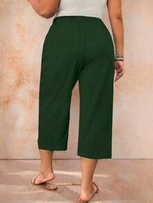 Pantalones capri informales de talla grande de un solo color - verde militar 3 - Ver 2