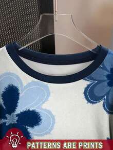 Camiseta casual de mujer con estampado floral todo sobre, patrón de flores lindo estilo Y2K moda callejera, camiseta de vuelta al colegio, floral de ocio de vacaciones - Multicolor 6 - Ver 3