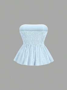 Top tubo con fruncido bordado para mujer, conjunto de estilo Y2K - Azul - Ver 2