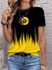 Única playera con diseño de girasol y degradado de fuego, estilo vibrante y natural, ideal para looks frescos y llenos de energía. - Blanco - Ver 2