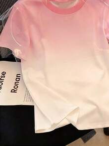 Camiseta de mujer de manga corta con cuello redondo y bloque de color, casual de verano - Multicolor - Ver 4