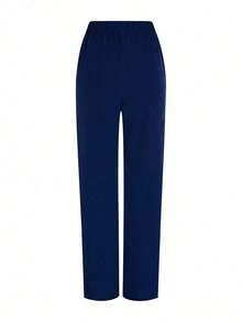 Conjunto de uniforme de pijama de unicolor con parches, cuello en V y manga corta - Azul marino 3 - Ver 7