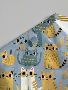Conjunto de uniforme de enfermera de 2 piezas con parte superior con estampado de gráfico de gato lindo y pantalón recto de pierna recta, de color azul grisáceo, con cuello en V, manga corta, bolsillo y diseño de oreja colgante, para primavera/ve - Multicolor - Ver 6