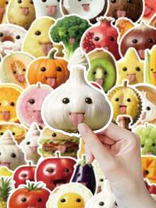 53pcs Funny Food Stickers With Humorous Expressions And Interesting Poses, Customizable, Waterproof Vinyl Material Suitable For Refrigerator, Lunch Box, Bringing Joy And Laughter, Random Colors - Multicolor - View 12