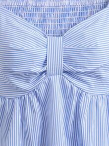 Blusa de mujer de manga corta con diseño de rayas azules y retorcido, cómoda y versátil, para primavera/verano - Azul - Ver 3