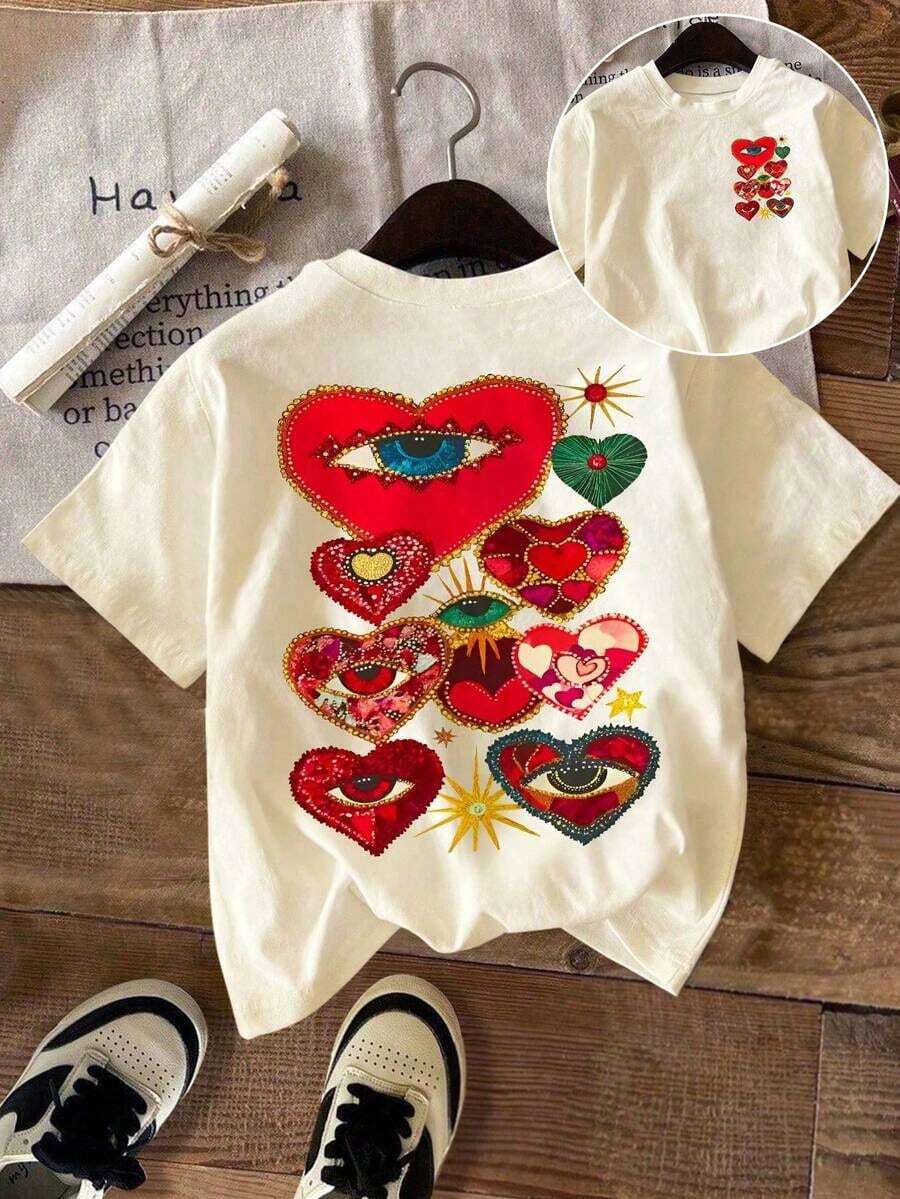 Camiseta gráfica para mujer, camiseta de manga corta de estilo casual y urbano, top de verano lindo - Albaricoque - Ver 1