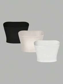 Set de 3 piezas Top tubo sexy y top casual ajustado para mujer, apropiado para el verano - Multicolor - Ver 2