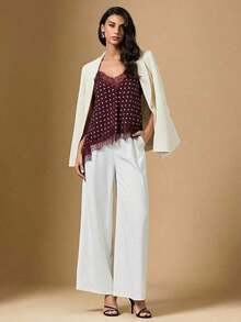 2026 Nuevo Llegado Verano Elegante Blusa de Satén a Lunares para Mujer con Tirantes de Encaje Contrastante y Bajo Asimétrico de Longitud Regular/Blusa Asimétrica de Verano, Blusa de Salida de Verano para Mujer, Vacaciones de Primavera, Blusa Eleg - Rojo - Ver 3