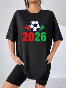 Made From 100% Pure Cotton, Breathable And Comfortable, It's An Ideal Choice For Modern Football Fans. The Football-Themed Pattern And The Number 2026 Symbolize A Passion For The Sport. The Classic And Simple Crew Neck Design Is Easy To Match And Suitable For All Body Types; Unisex For Men And Women. - 黑色 - 查看 8