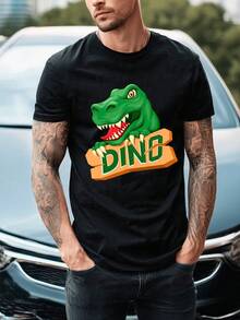 Unisex T-Shirt, 100% Combed Cotton, Round Neck, Dino Logo Design. Unisex Style, Cool And Comfortable, For Everyday Wear, Streetwear, Concerts, Funny Occasions, Creative Occasions, Gym, And Sports. - 黑色 - 查看 1