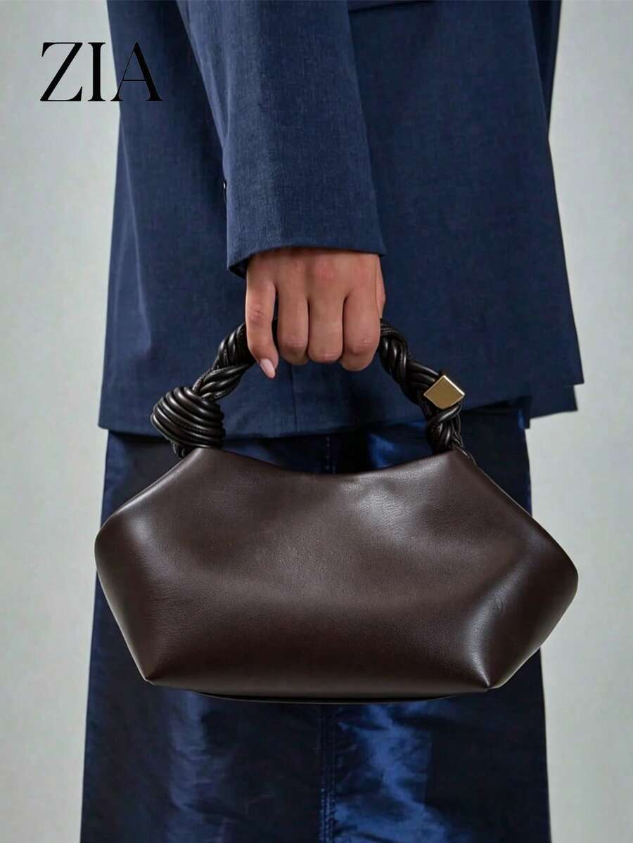 Women's Fashion Woven Knot Soft Leather Cloud Handbag