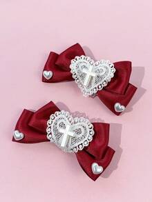 2pcs/Set Cute Heart & Bow Tie Hair Clips, Versatile Accessory For Daily Commute, Festivals, Parties, Outings, Gifting To Best Friends,Snap Clip,Claw Clips - Multicolor - View 23