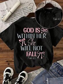 1 Piece Casual Fashion For Men And Women Christian Bible Verse T-Shirt God Is In Her Heart, She Will Not Autumn - Psalm 465 Casual Short Sleeve Round Neck Top, Suitable For Church Bible Study, Daily Wear, Lightweight And Versatile, Easy To Match, Suitable For Daily Wear, Urban Style, Holiday Outfits, Weekend Outfits. - 黑色 - 查看 1