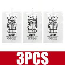 3pcs Hanging Transparent Vacuum Compression Storage Bags, Wardrobe Organizer Bags For Clothes, Coats, Down Jackets, Dust Cover - White - View 11