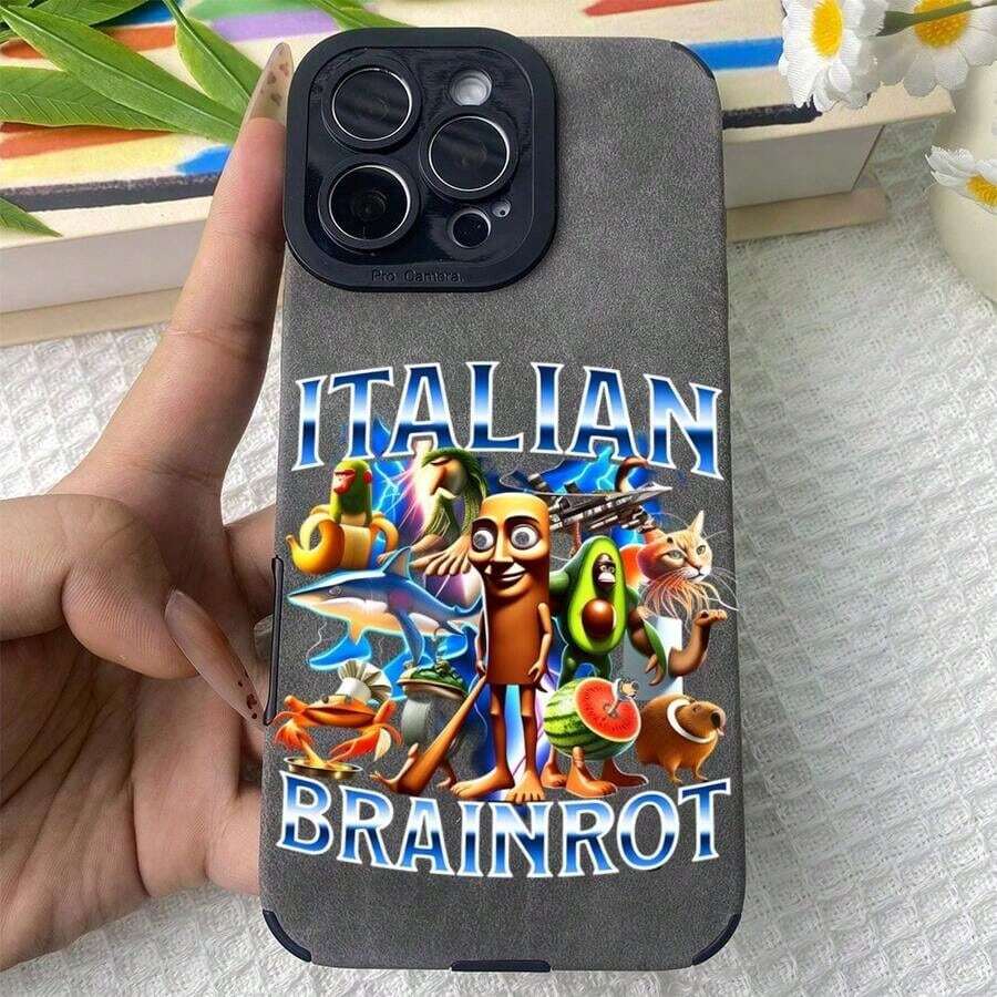 Cartoon Italian Animal Design Phone Case. Full Coverage, Snug-Fitting Suede Material, Lens Protection, And Invisible Drop Protection. Drop-Proof TPU Case Compatible With IPhone 16, 15, 14, 13, 12, 11 Pro, Pro Max Plus, And 16e. Perfect Gift For Friends, Loved Ones, Or Yourself. - 灰色的 - 查看 1