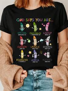 1 Teacher's Colorful Crayon Print T-Shirt, Teacher's Bible Verse T-Shirt, Christian Teacher's T-Shirt, Teacher's T-Shirt, Teacher's Day Thank You Gift, 180g 100% Cotton - 白色 - 查看 6