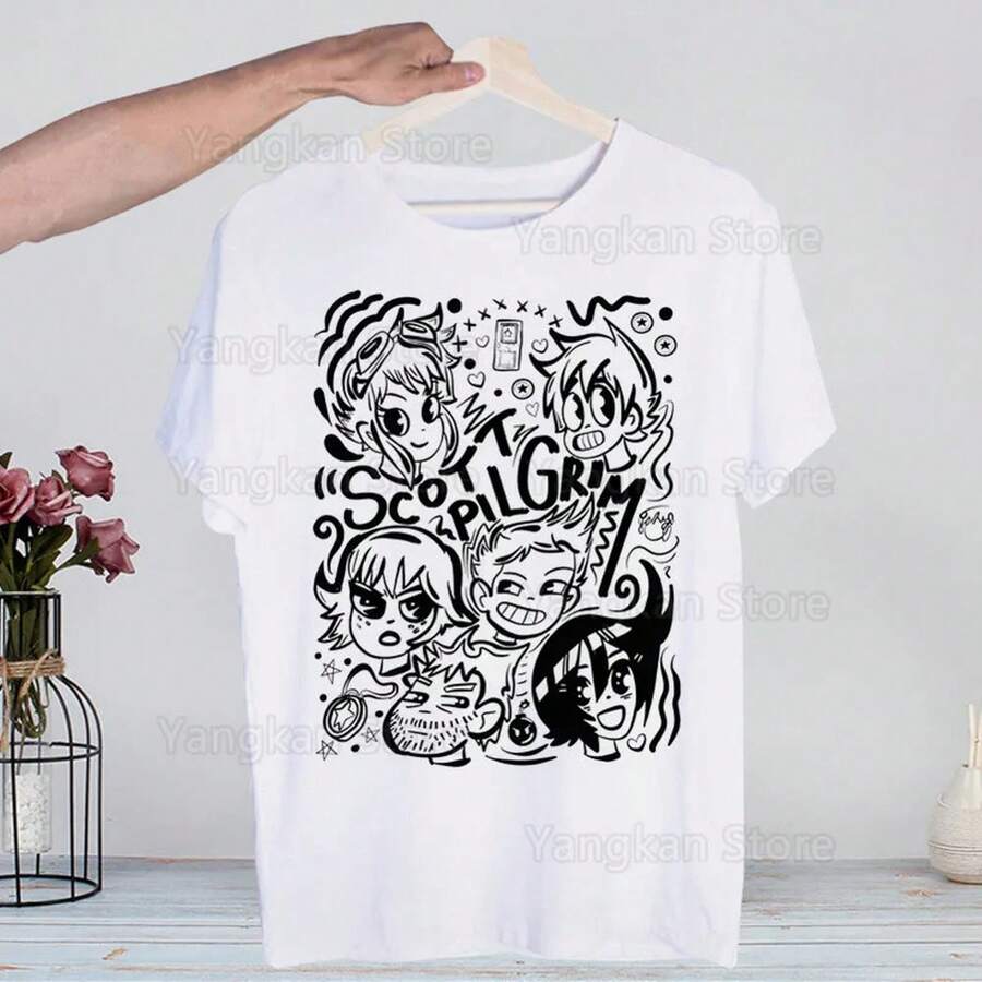 Camiseta Scott PiL1Grim con estampado, estilo urbano, informal, corta, para hombre y mujer. Camiseta de manga corta de 220 g, de algodón puro, resistente a las arrugas y a la deformación. Estilo sencillo y versátil, ligero y transpirable, perfecto para ir al trabajo, viajar, acampar, ir de compras y para el tiempo libre. - Blanco - Ver 1