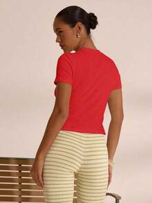 Women's & Men's Camiseta Baby Tee Ajustada con Estampado de Sol  para Hombre y Mujer, Primavera, Vacaciones, Boho, Ibiza, Elegante, Playa, Bonita, Regreso a Clases, Elegante, Verano, Carnaval, Vacaciones, Casual - Rojo - Ver 3