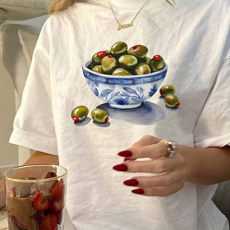 Camiseta Mujer Cuello Redondo Manga Corta Diseño Gótico Gato Sonriente Fantasía Mariposa Casual - Blanco - Ver 1