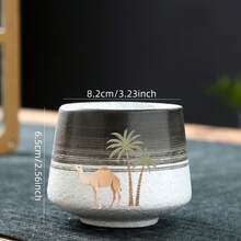 200毫升渐变色咖啡杯，创意下午茶杯，拿铁杯，饰以骆驼和棕榈树图案，优雅的办公水杯，简约手绘杯，家用陶瓷拿铁杯，家用饮具，返校用品，节日礼物 - 彩色 - 查看 5