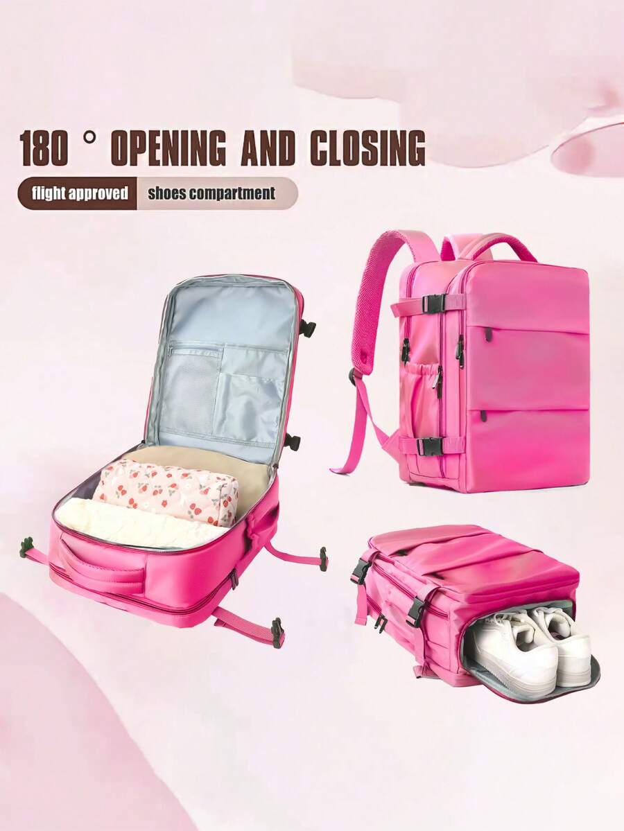 Unisex Travel Backpack Business/Commute/Vacation/Travel/College Use Multi-Layer Laptop Backpack - Hot Pink - View 1