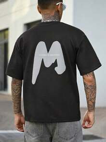 Devon Thys Men's Drop Shoulder Graphic Letter T-Shirt, Autumn - Black - View 2