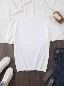 Camiseta de manga corta con cuello redondo y estampado sencillo para mujer, camisetas gráficas para mujer, estilo vintage urbano, unisex, holgada, de algodón, con cuello redondo. - Blanco - Ver 2
