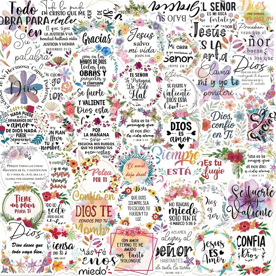 50pcs Spanish Inspirational Stickers, Positive Uplifting Text Design, Waterproof & Durable, Suitable For Scrapbooking, Phone Cases, Water Bottles, Laptops, DIY Crafts - Multicolor - View 1