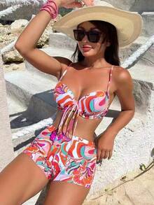 Nuevo traje de baño tankini conservador con estampado floral y copas rígidas. - Color de la imagen - Ver 7