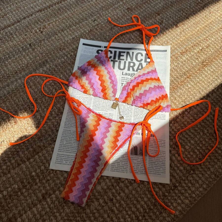Nuevo bikini a rayas degradado, traje de baño de verano para mujer, para exportación. - 9327 Rojo anaranjado - Ver 1