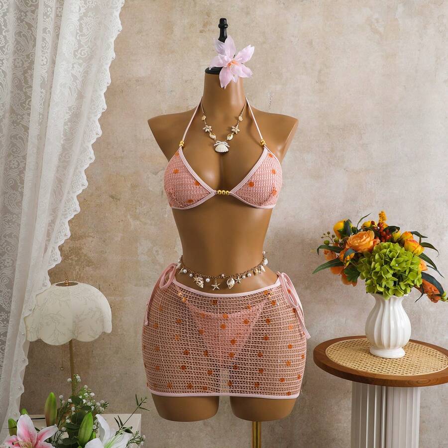 New American Retro Sequin Mesh Bikini, Three-Piece Swimsuit 2026 - sy003粉紅色 - 查看 1