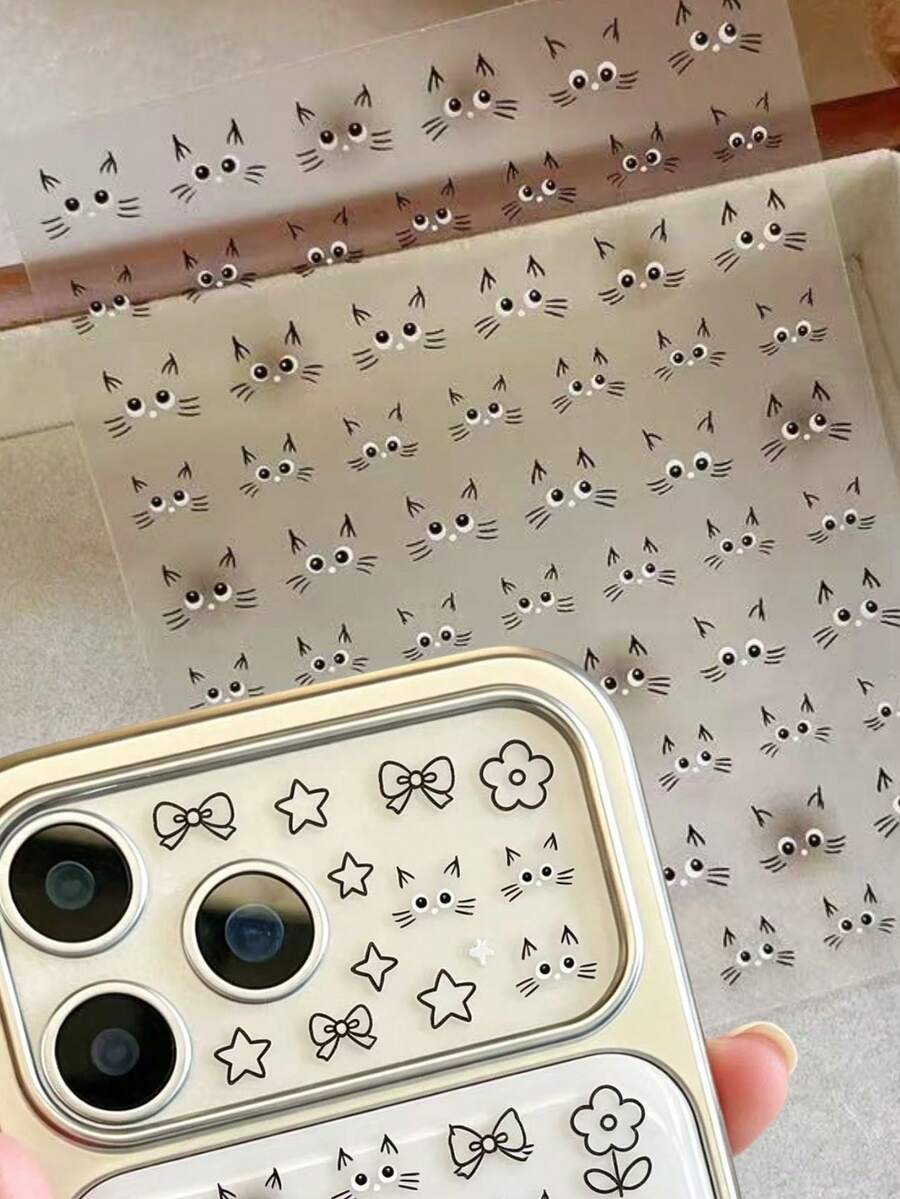1件透明貓咪線條藝術貼紙,迷你自黏式貼紙,防水可移除,DIY裝飾手機殼、水壺、筆電、手帳、剪貼簿,成人與青少年美學裝飾用品,學校用品 - C - 查看 1