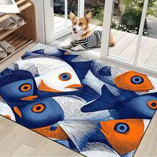 1pc Abstract Fish School Pattern Silica Gel Carpet, Easy To Clean, 3D Printed Rectangular Rug, Suitable For Entryway, Living Room, Kitchen, Bedroom, Hallway, Bathroom, Laundry Room - Polyester Carpet, Suitable For Indoor And Outdoor Home Decor - Multicolor - View 5