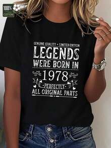 Camisa de Algodón Casual de Última Moda para Mujer: Nacida en 1978, Camisa de Algodón para Mujer con un Ajuste Cómodo. Estilo versátil adecuado para el verano. Camiseta básica de algodón con cuello redondo para mujer. - Negro - Ver 11