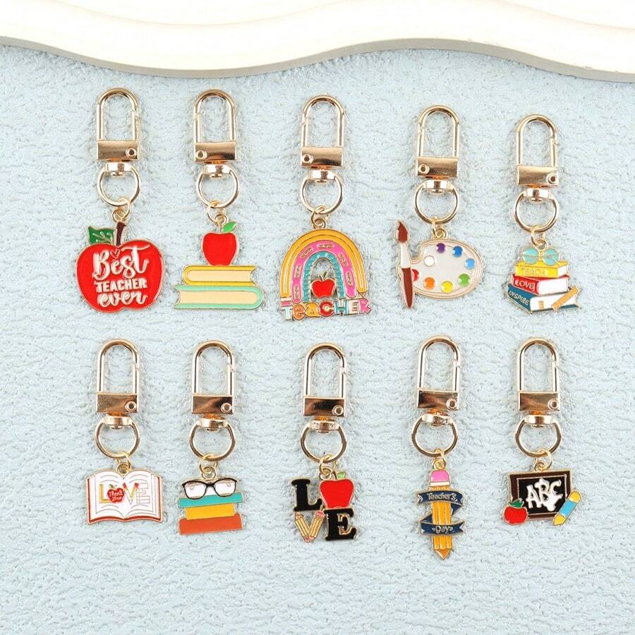 10pcs Teacher Keychains Bulk Teachers Appreciation Gifts In Bulk For Women Men Thank You Keyring Gifts - Multicolor - View 1