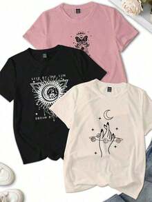 Set de 1 playeras estampadas de mujer con corazones y estilo romántico moderno - Negro - Ver 6