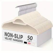 100/50/30pcs, Premium Velvet Non-Slip Hanger With Tie Bar, 360° Swivel Hook, Space-Saving, Durable, Suitable For Indoor Storage, Outdoor Drying, Clothing Display, Standard Hanger, Wardrobe Storage, Organization And Storage - 查看 16