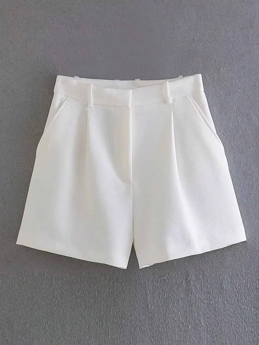 Willshela-pantalones cortos plisados con cremallera frontal para mujer, Shorts femeninos de cintura alta, color blanco, Estilo Vintage - Blanco - Ver 1