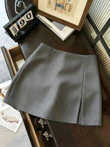 Falda de unicolor elegante, adecuada para negocios, viajes, estilo vintage romántico, casual de calle, citas, cenas, vacaciones y reuniones.Diseño con abertura lateral a la moda y sexy para primavera y verano - Gris - Ver 9