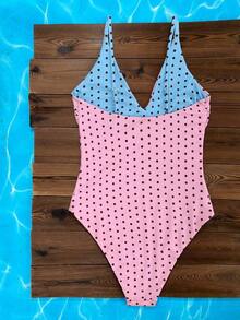 Traje de baño de una pieza con tirantes ajustables y reversible con base amarilla y lunares marrones + rayas marrones y amarillas, Primavera/Verano 2026 - Multicolor 2 - Ver 6