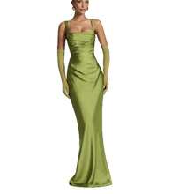 Elegant Satin Mermaid Maxi Dress, Square Neck With Ruched Waist, Bodycon Formal Evening Gown For Women - 藍色 - 查看 6