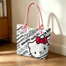 Miniso Sanrio Hello Kitty Graffiti Style Canvas Tote Bag, White Shoulder Bag For Daily Use - Black - View 2