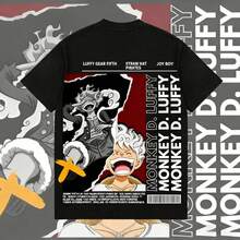 Summer 2026 L1uffy One Piece Fifth Grade Sun God Nikka T1rend Theme T-Shirt, 100% Cotton, Loose Fit, For Men And Women. Unisex 220g Thick Cotton T-Shirt, Soft And Breathable With Excellent Elasticity, Skin-Friendly And Comfortable For All-Day Wear. Classic And Casual Design, Easy To Match, Ideal For Everyday Outings, Streetwear, Sports, Dates, And Casual Get-Togethers Year-Round. - 黑色 - 查看 1