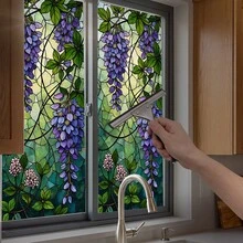 1片绿色植物彩色玻璃窗膜静电吸附式隐私花卉图案隔热装饰贴纸，适用于家庭办公室厨房客厅浴室玻璃门装饰 - 防偷窺膜 - 查看 9